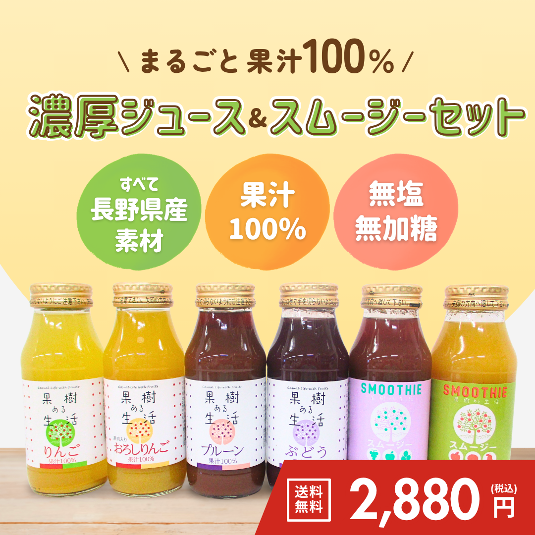 まるごと果汁100％濃厚ジュース＆スムージー6本セット【送料無料】