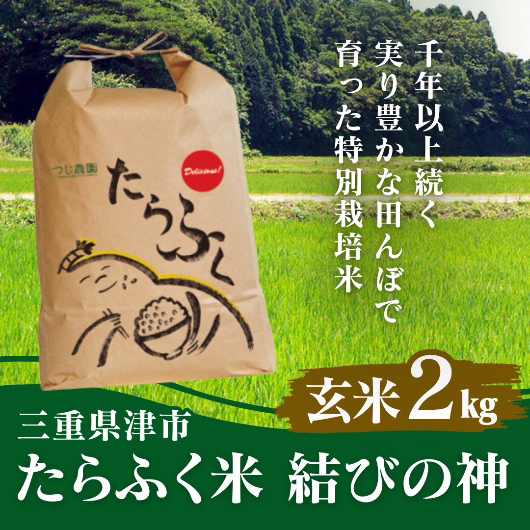 つじ農園　たらふく米　結びの神(玄米)2kg【送料無料】